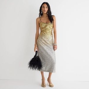 J CREW GWYENTH OMBRÉ SEQUIN SLIP DRESS BRONZE SILVER SZ 14 NWT